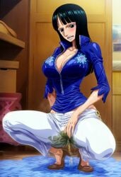 ai_generated female female_only h_kanozo high_heels nico_robin one_piece peeing pissing urine