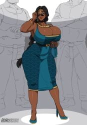 bindi_mom_(ruru-raida) black_skin child_bearing_hips fancy_clothing high_heels huge_breasts indian indian_female lipstick ruru-raida sunglasses