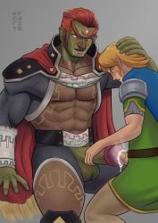 balls bara big_penis blush boner cum erection ganondorf ganondorf_(ocarina_of_time) gay gerudo green_skin hecarito hyrule_warriors link link_(hyrule_warriors) male male/male male_only muscles muscular nintendo ocarina_of_time penis penis_out penis_size_difference red_hair size_difference sweat sweating the_legend_of_zelda urethral_insertion urethral_penetration