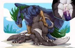 anal anal_sex avian beak bodily_fluids claws cum dragon duo feral from_behind_position genital_fluids gryphon hi_res horn male male/male mythological_avian mythological_creature mythological_scalie mythology open_mouth outside penetration scalie sex sssmazkaa wings