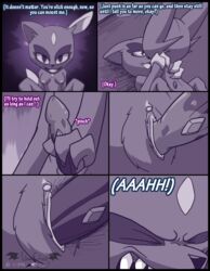 blush breasts closed_eyes comic female furry male nintendo nipples no_humans pokemon pokemon_(species) sableye smile sneasel sweat tagme text vibrantechoes video_games