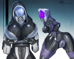 alien alien_girl ass ass_grab bent_over bodysuit breasts daro'xen_vas_moreh female female_only helmet hood large_breasts mask mass_effect pussy quarian spread_ass suit tali'zorah_nar_rayya teqa