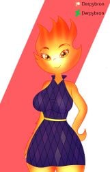 big blush breasts breasts clothed clothing creature dress elemental ember female fire flaming furry hair humans no not only shortstack solo thick thighs