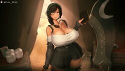 1girls 3d 3d_(artwork) alma_(monster_hunter_wilds) big_breasts breasts breasts_bigger_than_head brown_hair cleavage clothed curvy cute_birdd desert female glasses hourglass_figure huge_breasts inside koikatsu looking_at_viewer monster_hunter monster_hunter_wilds necklace pov tagme voluptuous voluptuous_female yellow_eyes