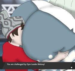 1boy 1girls ass_focus ass_grab clothed copitheditto huge_ass larger_female melony_(pokemon) pokemon pokemon_ss smaller_male white_hair