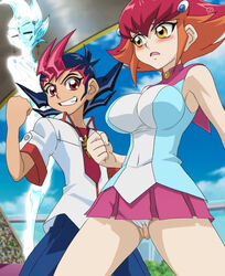 anna_kozuki astral_(yu-gi-oh!) blush edit female fingering male pants photoshop pink_hair third-party_edit yu-gi-oh! yu-gi-oh!_zexal yuma_tsukumo