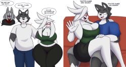 big_ass big_breasts breasts bubble_butt cleavage dewwy(dewwydartz) dewwydarts dewwydartz embarrassed_female eva(dewwydartz) female furry hourglass_figure huge_ass may_(dewwydartz) thick_thighs wide_hips