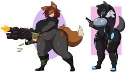 2023 2023s anthro belly big_belly big_breasts black_boots black_clothing black_footwear black_gloves black_handwear black_topwear bodysuit boots breasts canid canine clothed clothing cosplay dee(dewwydartz) dewwydarts dewwydartz dipstick_tail epic_games female footwear fortnite fortnite:_battle_royale fox fur furry gatling_gun gloves grey_bodysuit grey_clothing grey_skinsuit gun hair handwear hi_res highwire_(fortnite)_(cosplay) holding_object holding_weapon huge_breasts huge_thighs kill_count machine_gun maddie_(dewwydarts) mammal markings minigun muzzle_flash orange_body orange_fur overweight pack_leader_highwire_(cosplay) ranged_weapon red_hair shoes shooting shooting_gun simple_background simple_eyes skinsuit slightly_chubby slightly_chubby_anthro slightly_chubby_female solo spent_casing standing tagme tail tail_markings tally_marks thick_thighs thighs tight_clothing topwear torn_clothing weapon western_tally_marks wide_hips yellow_eyes