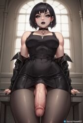 ai_generated big_hips black_hair black_lipstick choker female futa_only futanari goth goth_futa goth_girl gothic original_character penis secret_room12 short_hair stable_diffusion standing stockings