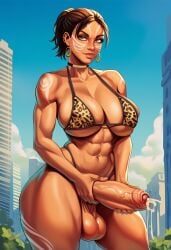 ai_generated aipixelporn bikini cum dark-skinned_female foreskin futanari leopard_print resident_evil resident_evil_5 self_upload sheva_alomar