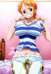 ai_generated female female_only h_kanozo nami_(one_piece) one_piece peeing pissing urine