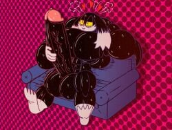 abs big_balls big_boner big_penis black_fur couch hyper_muscles klonoa muscular muscular_body muscular_furry naked namco pecs pre_cum sitting_on_couch sitting_on_sofa sofa sweat sweating touching_boner touching_penis wowthisisgreat_(artist)