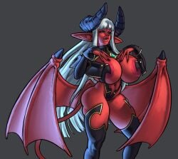 abs black_sclera blue_eyes breast_squish demon demon_horns demon_tail female female_only gigantic_breasts horns huge_ass huge_breasts large_ass lyla_(thehelmetguy) original_character red_hair red_skin solo teal_eyes thehelmetguy thick thick_ass thick_thighs white_hair yami_akane_(artist)