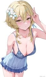 1girls absurd_res absurdres adult adult_female armpit armpit_crease armpit_peek armpits belly belly_button big_breasts blonde_eyebrows blonde_female blonde_hair blonde_hair_female blue_bra blue_outfit blue_topwear blue_underwear blush blush_face blushed_face blushing_at_viewer blushing_face blushing_female bra breasts busty busty_female busty_girl cleavage collarbone dot_nose elbows fair_skin female female_focus female_only fingernails fingers flower flower_hair_ornament flower_in_hair flower_on_head frilled_bra frilled_outfit frilled_topwear frilled_underwear genshin_impact hair_between_eyes hair_ornament hair_ornaments hairless_armpits hand_behind_back hand_sign high_resolution highres hourglass_figure lace-trimmed_bra lace_bra lace_underwear laced_bra laced_underwear large_breasts lean_body lean_figure legs legs_closed legs_together light-skined_female light-skinned light-skinned_female light_skin light_skin_female light_skinned light_skinned_female long_hair looking_at_viewer looking_up looking_up_at_viewer lumine_(genshin_impact) mature mature_female narrow_waist navel outfit pale pale-skinned_female pale_skin pale_skinned_female parted_lips peace_sign rosumerii shaved_armpits shoulders sidelocks sign simple_background slender_body slender_waist slim_girl slim_waist smooth_armpits smooth_skin solo standing thick_thighs thighs thin_waist topwear underwear upper_body v v_sign white_background wide_hips yellow_eyes yellow_eyes_female