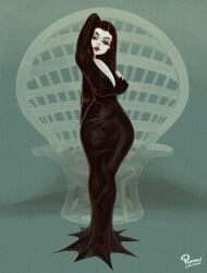 2d 2d_(artwork) big_breasts black_hair breasts busty female female_focus female_only full_body hourglass_figure lipstick long_hair makeup milf morticia_addams pale-skinned_female pale_skin pinafore_(artist) standing tagme the_addams_family wide_hips