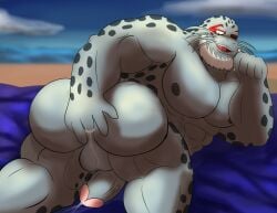 anthro ass balls bara barazoku beard boner erection facial_hair fingering male male_only marine muscles muscular my_hero_academia neotorakuma nude penis seal selkie_(my_hero_academia) solo solo_male spotted_seal