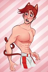 1boy alliknowisheel catboy eight_pack glass_joe punch-out!! punch_out red_hair shirtless shirtless_male striped_background tail thin_waist whiskers