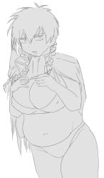 bbw big_breasts bikini bra braided_hair braids bs1dmpup3zjaus6 canon_genderswap chubby chubby_female cleavage female female_only genderswap_(mtf) gintama hijikata_tenko hijikata_toshiro looking_at_viewer monochrome nipple_bulge overweight overweight_female panties rule_63 shinsengumi_(gintama) sketch solo twin_braids