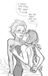 anna_(frozen) disney elsa_(frozen) female female_only frozen_(film) human incest monochrome multiple_females rough_sketch sisters undressing unzipping viennaorlando yuri