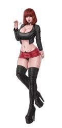 awnarts hoop_earrings leather leather_jacket miniskirt navel_piercing platform_boots platform_heels qos qos_tattoo queen_of_spades thigh_boots thigh_high_boots tight_skirt