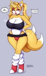 1futa abarus anthro big_breasts bimbofication blue_eyes busty cleavage crop_top dickgirl furry futa_only futanari futanari_transformation male_to_futa orange_fur penis sega small_penis sonic_(series) tagme tails_the_fox