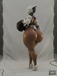3d 3d_(artwork) 3d_model android ass ass_bigger_than_head big_ass big_breasts black_tank_top black_thong breasts enormous_ass faceless_character hand_on_ass haydee haydee_(game) helmet high_heels huge_ass mr.boner robot robot_girl robotic_arm standing tank_top thong white_helmet white_high_heels