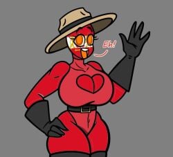 1girls alternate_version_available belt big_breasts boob_window boots breasts clothing countryhumans countryhumans_girl countryhumans_oc edited edited_official_artwork english_text gloves hat mountie orange_eyes peruanita_imperial request waving waving_at_viewer waving_hand