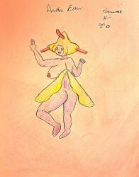 anthro jirachi large_breasts pink_body pokemon terminatormkii traditional_media_(artwork)