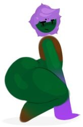 alpha_channel ambiguous_gender annoyed ass big_butt brown_clothing clothing elemental_creature elemental_humanoid flora_fauna glistening glistening_body green_body green_skin hailey_png hair hi_res humanoid long_arms lyssa_(hailey_png) plant plant_humanoid purple_hair purple_petals shaking_butt simple_background solo transparent_background twerking