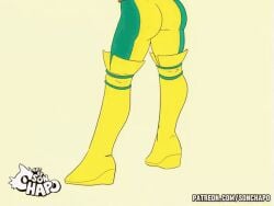 animated ass ass_focus cosplay crossover_cosplay marvel marvel_comics my_hero_academia ochako_uraraka rogue_(x-men) rogue_(x-men)_(cosplay) sonchapo tagme wiggling_ass x-men