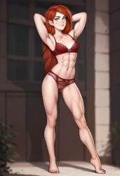 ai_generated bra gravity_falls muscular muscular_female panties wendy_corduroy