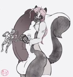 breasts dickgirl distraction erection eyewear furry furry_only glasses hyper intersex jessabelle_(character) lab_coat machine male_focus mechanical nipples no_humans penis precum robot ryarik scientist sketch skunk tail testicles vein