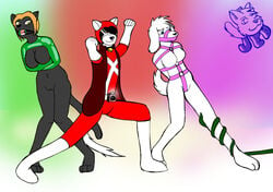 anthro anthro_only bondage bound breasts canine feline female femsub fur furry gag gagged herseio mammal multiple_girls multiple_subs muzzle_(object) muzzled nariklei nude open_mouth_gag parody power_rangers pussy ring_gag straitjacket super_sentai tydrian