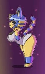1girls animal_crossing ankha ankha_(animal_crossing) big_breasts huge_ass looking_at_viewer shortstack simple_background solo thick_thighs