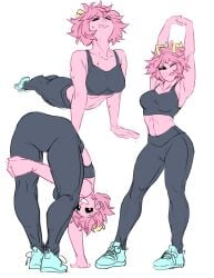 absurdres ashido_mina ass ass_focus black_sclera black_sports_bra boku_no_hero_academia breasts bubble_butt colored_sclera colored_skin female flexible hhholic highres holic_fz horns huge_ass looking_at_viewer messy_hair mina_ashido my_hero_academia navel pink_hair pink_skin short_hair simple_background smile solo sports_bra sportswear teen teen_girl teenage teenage_girl teenager yellow_eyes yellow_horns