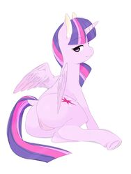 2014 alicorn ass cutie_mark equine female feral friendship_is_magic fur hair horn horse japananon looking_at_viewer mammal my_little_pony plain_background pony purple_eyes purple_fur purple_hair pussy solo twilight_sparkle_(mlp) white_background wings