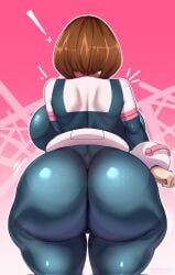 1girls ass ass_focus backboob big_ass big_breasts bottom_heavy breasts brown_hair bubble_butt cameltoe clothing dat_ass fat_ass female female_only gluteal_fold hero_outfit_(mha) huge_ass large_ass massive_ass my_hero_academia ochako_uraraka penpen_(artist) rear_view short_hair solo thick_ass thick_thighs thunder_thighs wide_hips