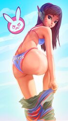 alberto_moldes back_view bikini d.va female overwatch solo undressing