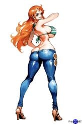 1girls ai_assisted big_breasts big_butt bikini_top brown_eyes busty color female female_only from_behind full_body jeans long_hair lowleg_pants nami_(one_piece) narrow_waist one_piece orange_hair priestofart simple_background solo solo_female standing tagme tagme_(artist) tagme_(character) thick_thighs watercolor watermark white_background