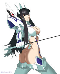 1girls 2014 ass bakuzan black_hair boots breasts busty cleavage female grey_eyes hourglass_figure iron-dullahan junketsu katana kill_la_kill kiryuuin_satsuki long_hair solo standing sword thigh_boots very_long_hair voluptuous weapon