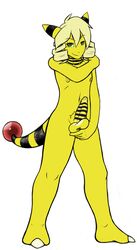 2011 ampharos anthro balls erection green_eyes looking_at_viewer male male_only nintendo nipples nude packmind penis plain_background pokemon pokemon_(species) smile solo standing video_games white_background