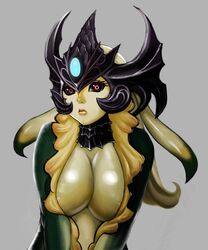 1girls big_breasts black_sclera blonde_hair breasts cleavage closed_mouth color crown cute darkrumi female female_only front_view gem green_skin jewel league_of_legends looking_at_viewer marai mermaid monster_girl nami_(league_of_legends) open_eyes pink_eyes portrait scalie solo voluptuous