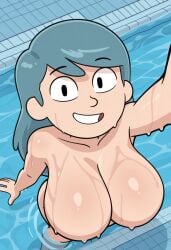 ai_generated blush blush_lines blushing_female hilda_(hilda) hilda_(series) holding_phone livestream looking_at_viewer naked naked_female nude nude_female selfie smile smiling smiling_at_viewer smiling_female swimming_pool teenage_girl teenager wet wet_body wet_breasts wet_face wet_hair wet_skin