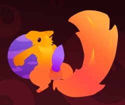 animal_genitalia animal_penis balls black_nose bodily_fluids canid canine canine_genitalia canine_penis feral firefox fox fur genitals gradient_background gradient_fur hi_res kit_(mozilla_firefox) knot male mammal markings mouthless mozilla orange_body orange_fur paws penis presenting purple_eyes purple_penis quadruped red_body red_fur signature simple_background solo sweat sweatdrop tail yegg_yolk