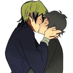 2boys 2d 2d_(artwork) 2d_artwork black_hair black_hair_male blonde blonde-haired_male blonde_hair crack_pairing crack_ship jujutsu_kaisen kissing light-skinned_male light_skin male/male naoya_x_reader_/_tomboytwink_(artist) not_porn persona persona_4 tohru_adachi yaoi zenin_naoya
