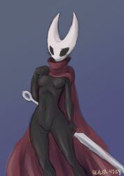 hollow_knight hollow_knight:_silksong hollow_knight_(franchise) team_cherry hornet_(hollow_knight) solo solo_female 1girl bug bug_girl spider spider_girl breasts pussy small_breasts horns cloak sealer4258 weapon