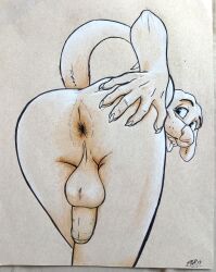 absurd_res animal_humanoid anthro anus balls beastars big_nose bird_dog butt butt_grab canid canid_humanoid canine canine_humanoid canis claws demyxanthony_artist dog_humanoid domestic_dog finger_claws floppy_ears genitals golden_retriever graphite_(artwork) hand_on_butt hi_res humanoid hunting_dog jack_(beastars) labrador male mammal mammal_humanoid monochrome nude nude_male penis photography_(artwork) retriever smile solo tail tongue tongue_out traditional_media_(artwork)