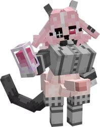 1futa 3d big_breasts black_eyes blockbench different_eye_color drunken_goddess_reflux femme_soule figura futanari glass_cup half_naked half_nude horn horns looking_at_viewer minecraft notaorange13_(artist) pink_eyes pink_hair pukey_goddess_shot_trick self_upload solo tail