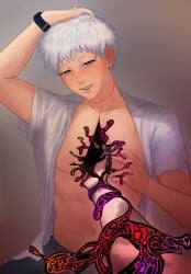 gay hikaru_ga_shinda_natsu hikaru_indou hole_in_chest monster_boy the_summer_hikaru_died white_hair yaoi