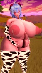 3d bbw bell blush chubby cow_girl cow_print digital_drawing_(artwork) digital_media_(artwork) excessive_pubic_hair fat fat_ass fat_butt fat_female female_only ganyu_(genshin_impact) genshin_impact horn horns huge_areolae huge_ass huge_belly huge_breasts huge_nipples koikatsu lactation milk overweight overweight_female pubic_hair puffy_areola puffy_nipples stockings thick_thighs